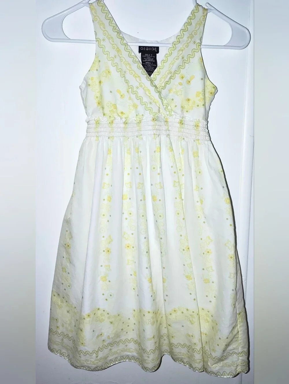 Vintage George White With Yellow& Green Floral Sundress for Girls